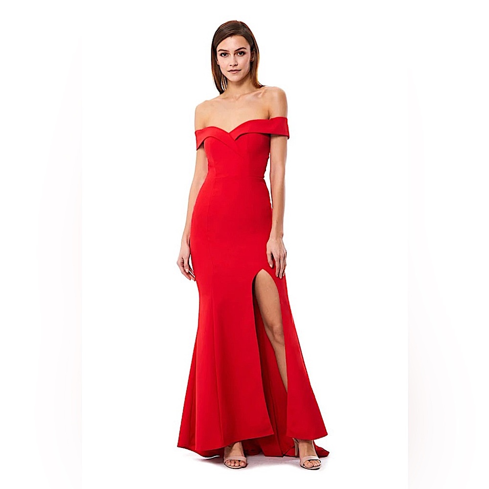 Red ballgown dress - floor-length/off-the-shoulder